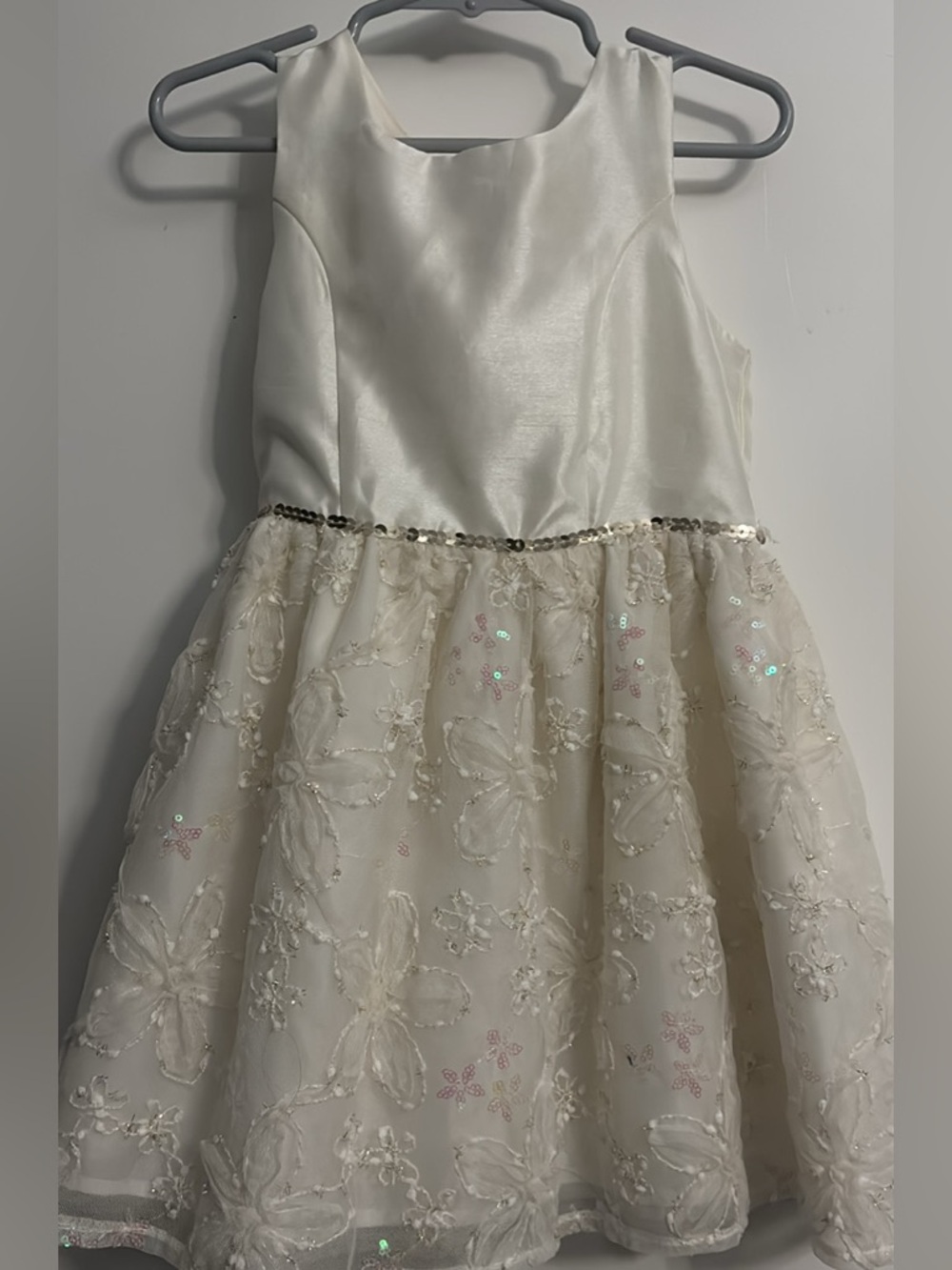 Ivory Sequin Floral Tulle Party Dress for Girls